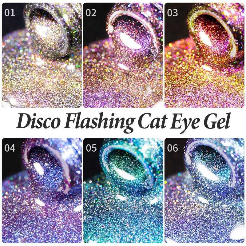 PUENTE Reflective Glitter Rainbow Cat Eye Gel Nail Polish Disco Flashing Pink Blue Purple Glitter Soak Off UV Nail Art VarnishT251127