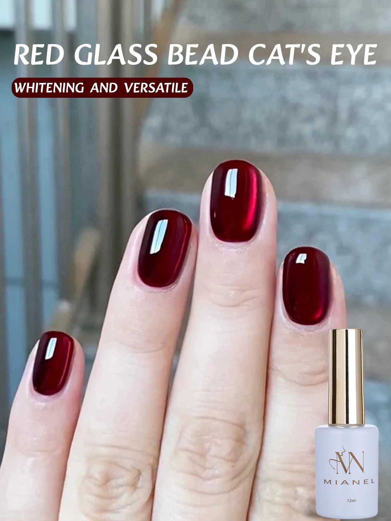 12ML 1-21PCS Red Glass Bead Cat Eye Magnet Gel Nail Polish Summer And Autumn Hot Selling Whitening Red Cat Eye Nail Gel GlueT251127