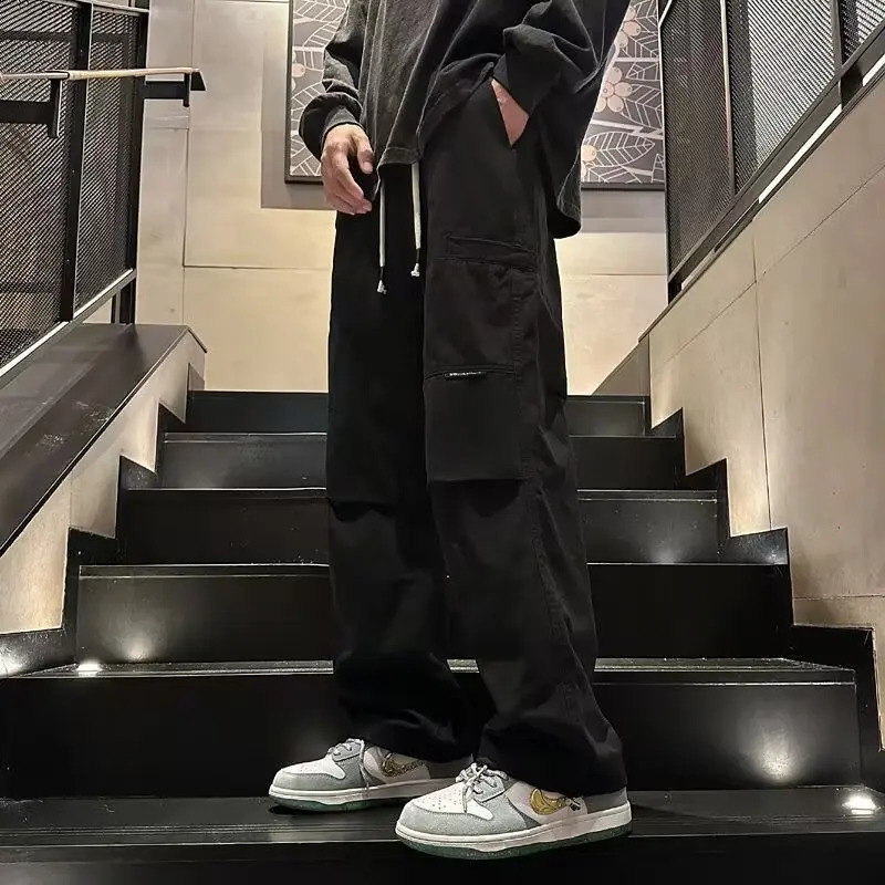 wide leg pocket cargo pants mens Trouser neutral loose casual cotton straight outdoor fashion pants large size 5xl 250427