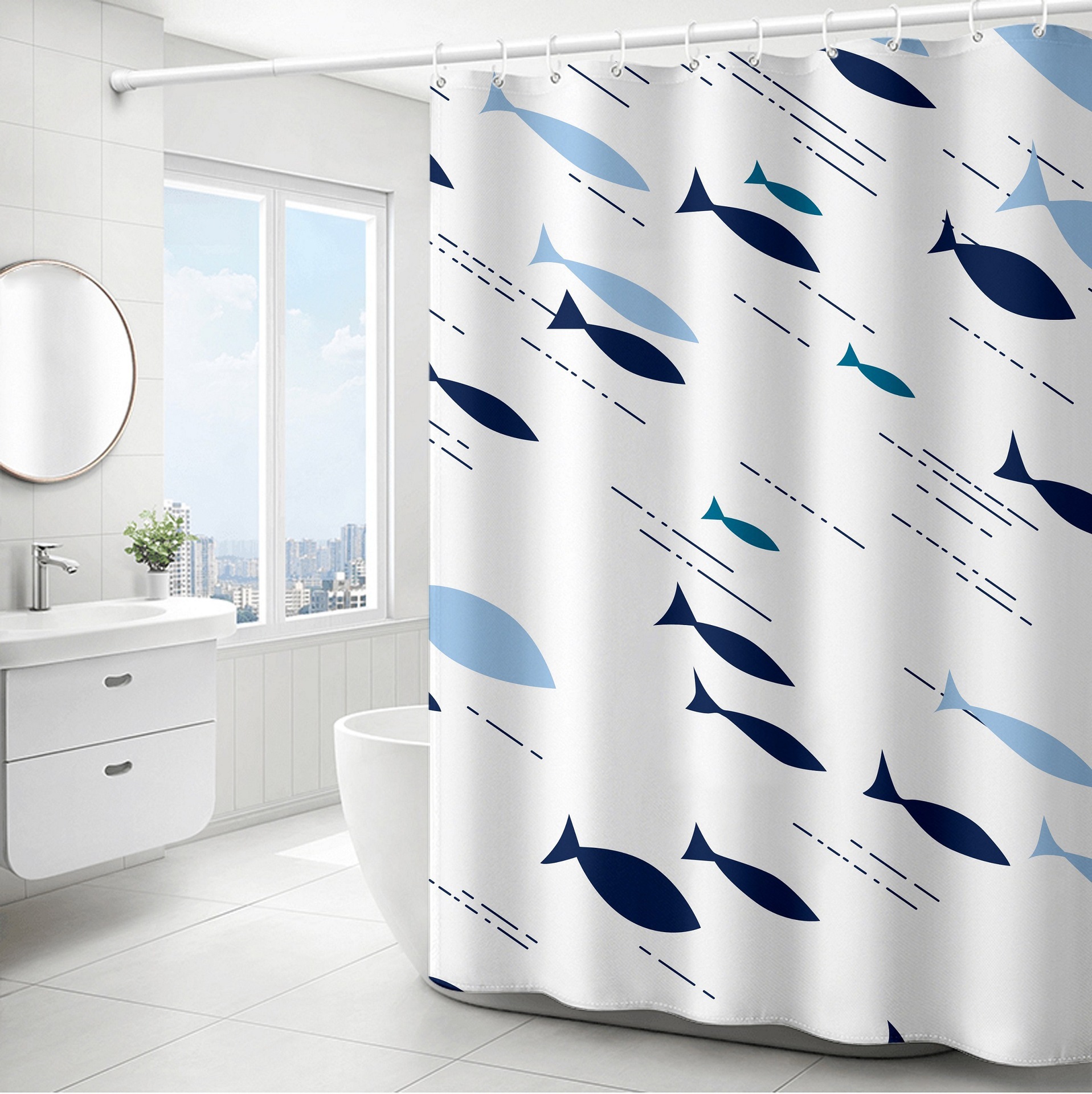 YL-37823 Polyester Marine Print Thickened Waterproof Shower Curtain - Multiple Styles Available for Wholesale Bathroom Curtains