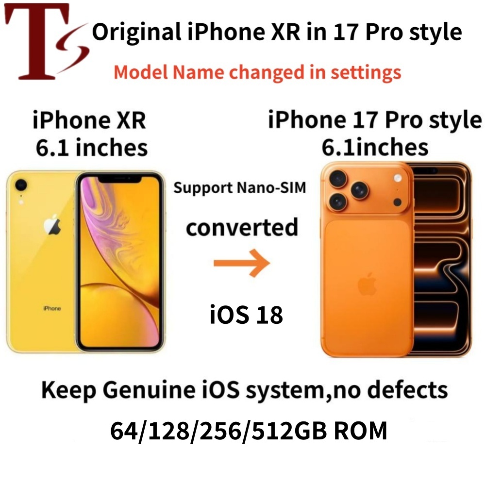 genuine apple iphone xr in iphone 17 pro style phone 4g lte unlocked coming with 17 pro box sealed 3g ram 256gb 512GB rom oled smartphone with battery 100 life