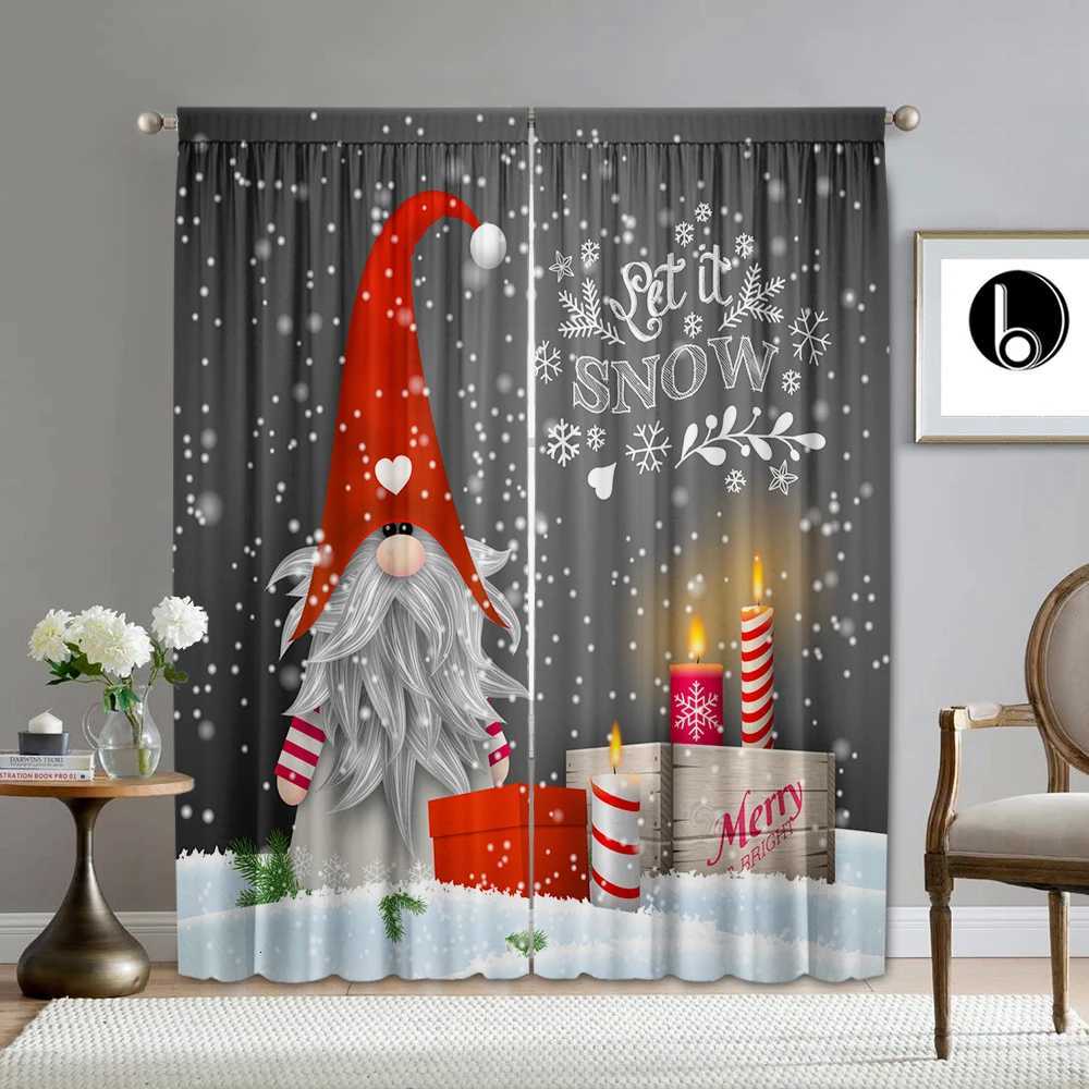 Curtain Christmas 2PC Home Decoration Printed Curtains Happy Birthday Cake Merry Christmas Kitchen Coffee Shop Living Room Balcony Garden Y251126