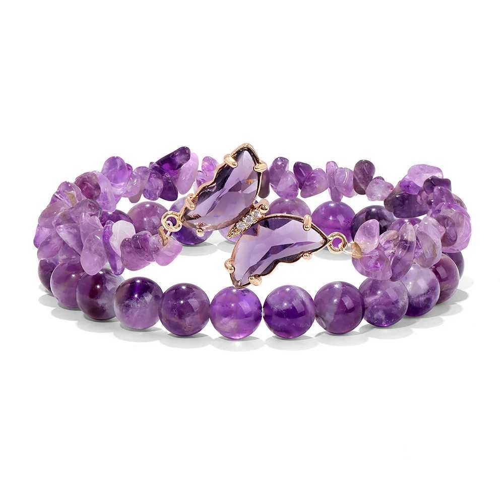 Healing Natural Amethysts Stone Purple Crystal Beadeds Adjustable Elegant Energy Bangle for Women Jewelry Gift C251105