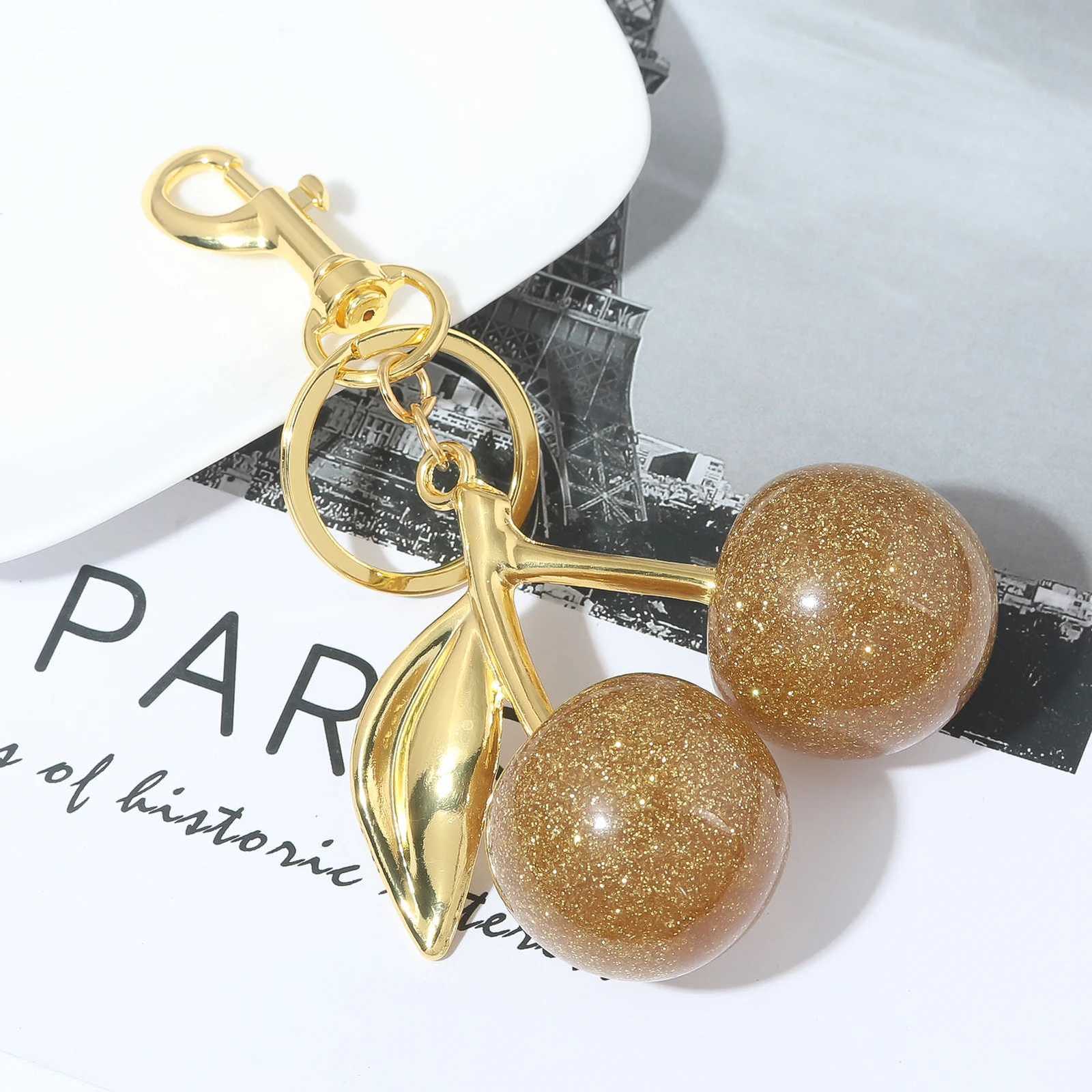 Delicious Exquisite Cherry Crystal Fruit Bag Charm Keychain Pink Cherry Keyring for Elegant Women Jewelry Accessories GiftT251127