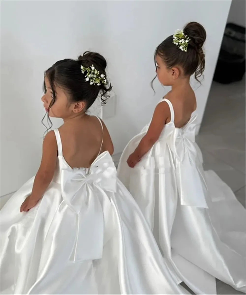 Elegant Flower Girl Dress With Bow Strap Mini Bridal Wedding Dress Kids Ball Gown First Communion Customized 251126