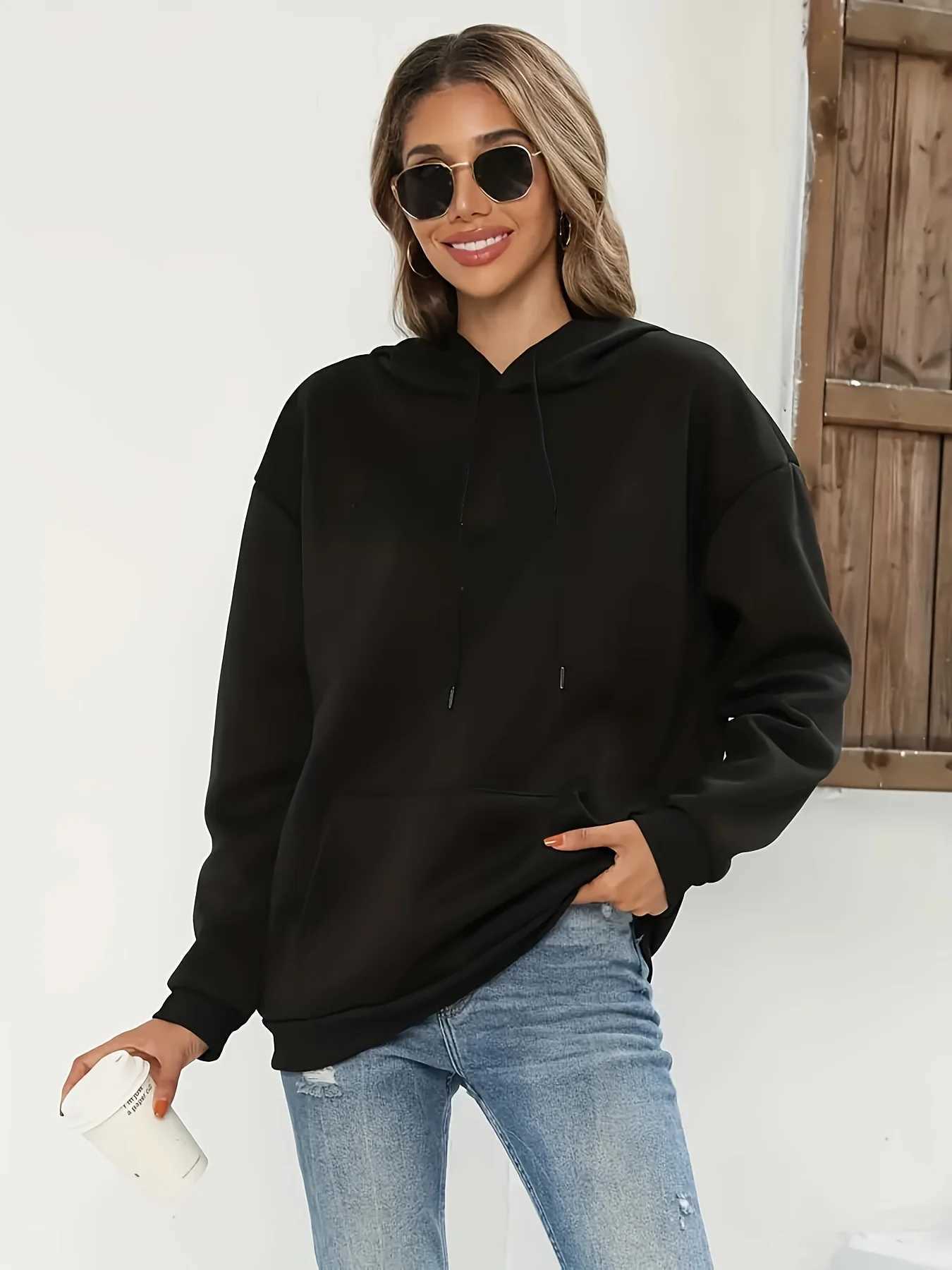Womens Casual Hoodie with Angel Wings Graphic Drawstring Detail Kangaroo Pocket Perfect for Fall Winter Playful Design Trendy J251136