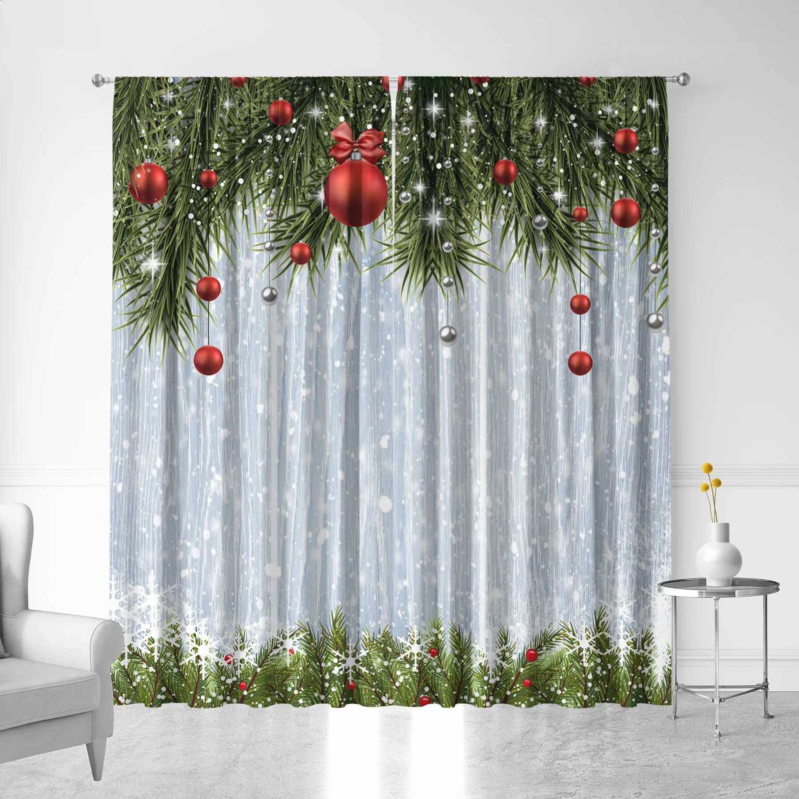 Curtain Christmas 2PC Home Decoration Printed Curtains Happy Birthday Cake Merry Christmas Kitchen Coffee Shop Living Room Balcony Garden Y251126