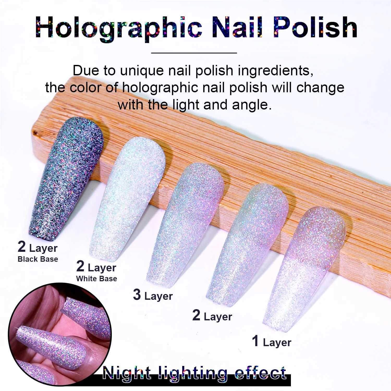 8ml Holographic Nail PolishSilver Glitter Nail Polish Air Dry FastHigh Glossy Shiny Nail Pigment Laser Iridescent NailT251127