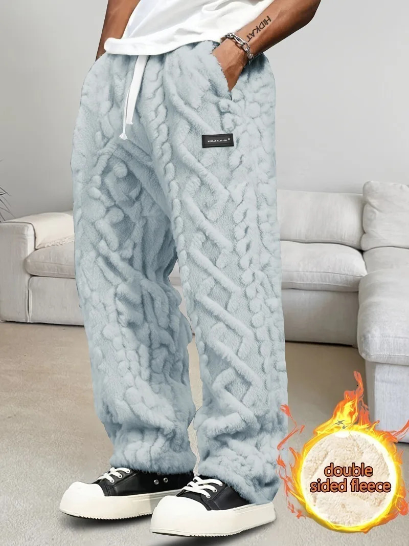 MenS Winter Warm Fleece-Lined Pants with Drawstring Waist - Cozy Geometric Pattern Lightweight Comfortable Outdoor Activities 251128