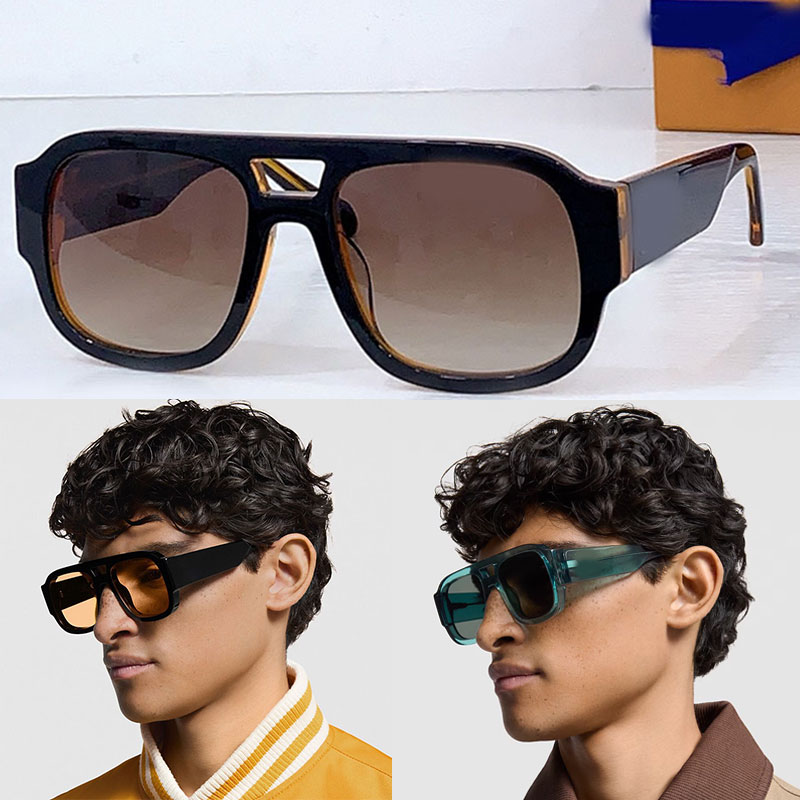Designer Men Rectangle Sunglasses Pilot Square Shape Acetate Fiber Frame Fashion Design Avant garde Frame Double Bridge Glossy Lens 2613 UV Protective Belt Box