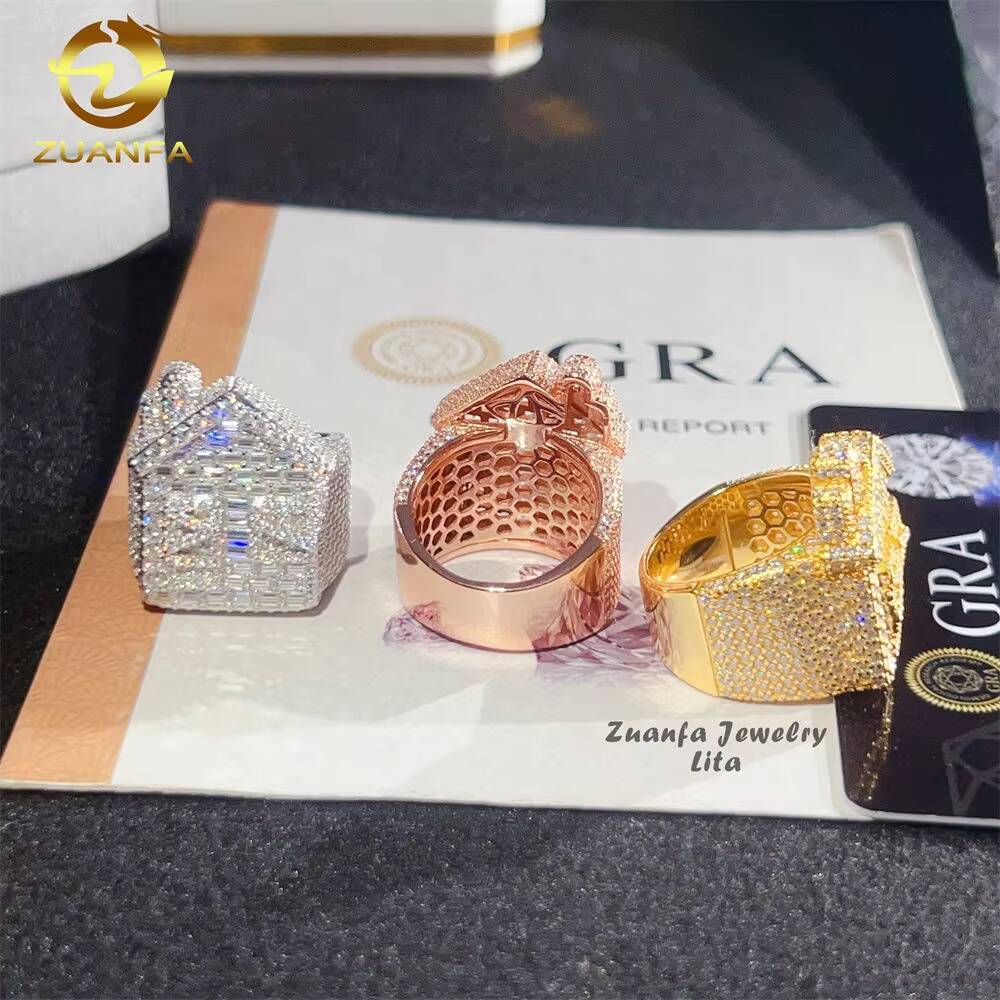 Custom Made House Ring Pass Diamond Tester 925 Sterling Silver Baguette Hip Hop Moissanite Rings