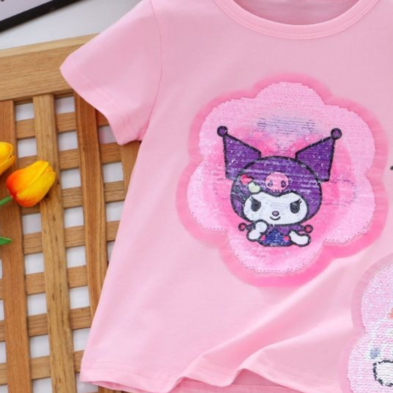 Disney Girls' Baby Designer Clothing Little Girl Summer T-Shirt Children's Pattern Reversible Color Changing Sequin Short Sleeve Soft and Co