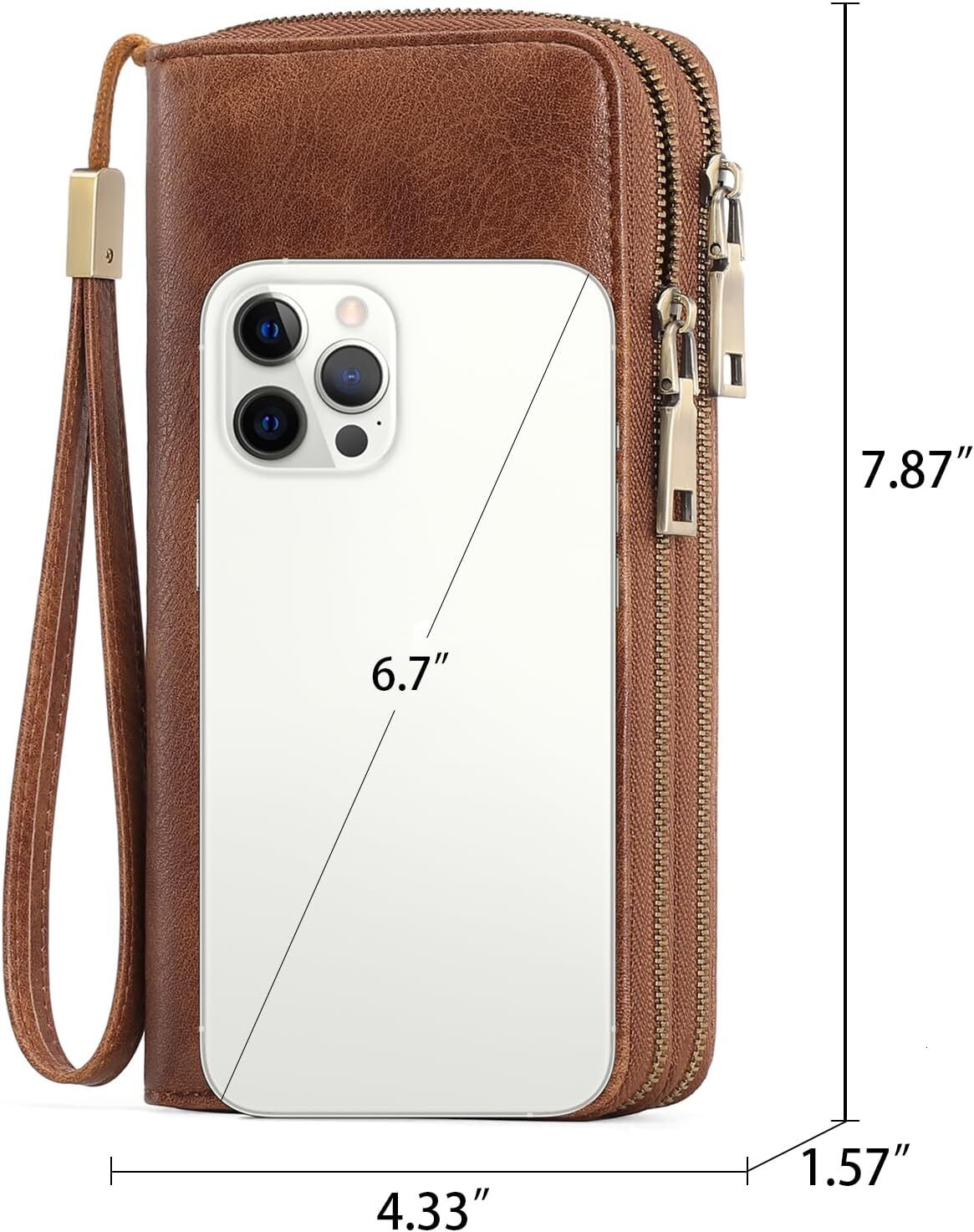 GAEKEAO Women's RFID Shielded Leather Wristband Wallet Large Capacity Credit Card Bag with Hand Strap, A01 Brown, Classic