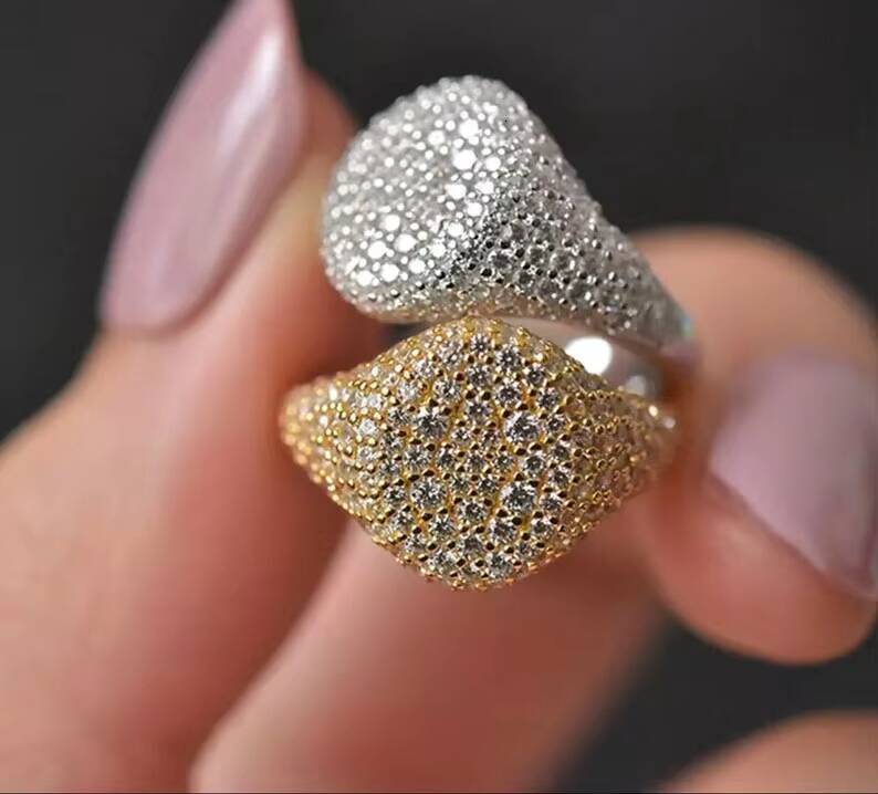 New Style Jewelry Pave Setting Iced Out VVS Moissanite Ring Custom Hiphop Sterling Silver 925 Oval Shape Ring