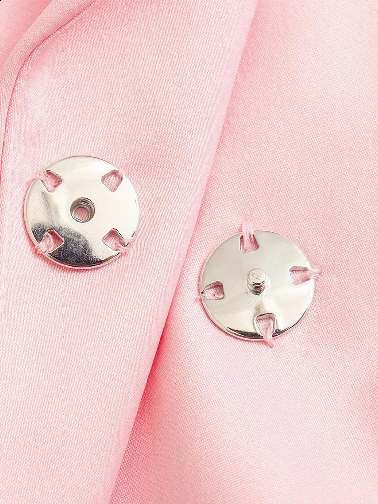 Spring Collection Arrives in Europe and America Womens Flip Collar Hidden Button Decoration Slim Satin Set Jacket 250427