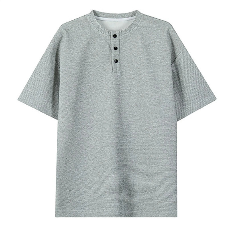 Summer mens waffle casual T-shirt knitted short sleeved shirt basic solid color lightweight T-shirt breathable streetwear 250427