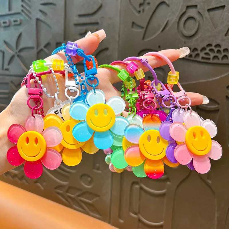 Colorful Sweet Flower KeyChains Beaded Chains Keyring Acrylic Flowers Key Accessories For Cellphone Bag Hanging Pendent CharmsT251127