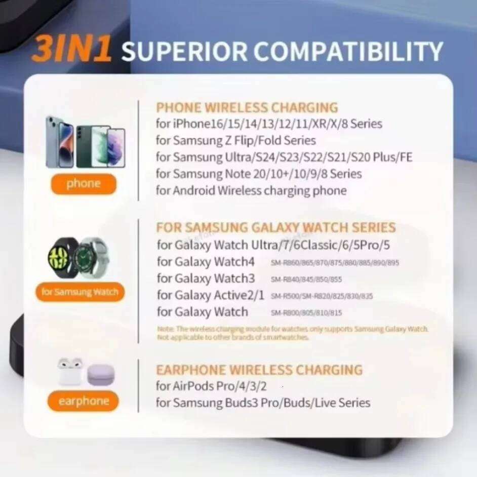 30W in Magnetic Wireless Charger Fast Charging Dock Station For Samsung Galaxy S25 S24 Watch 7 6 5 4 3 Active 1 2 Earbuds