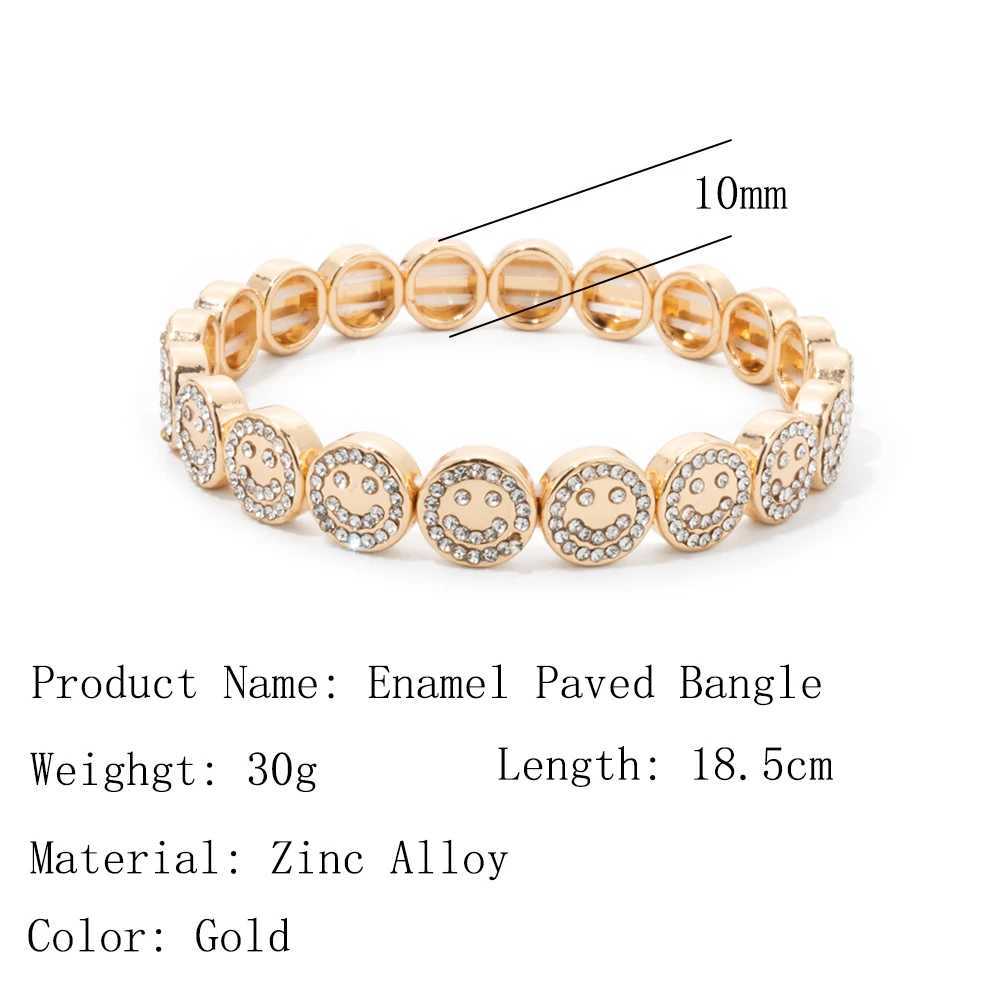 2024 New Happy Bangle Paved Diamond Enamel Beadeds For Women Boho Gold Color Elastics C251105