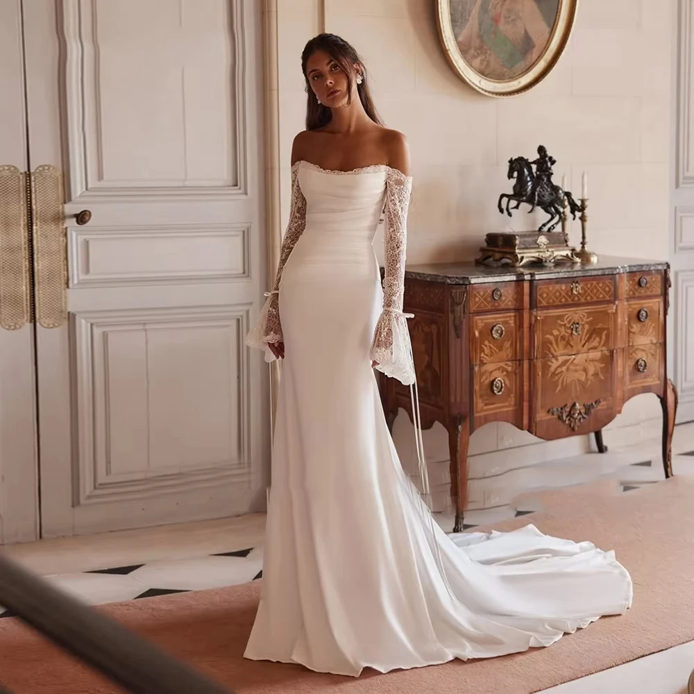 Exquisite Princess Lace Wedding Dresses Off The Shoulder Long Sleeves Bridal Gowns Vestidos De Novia Customized
