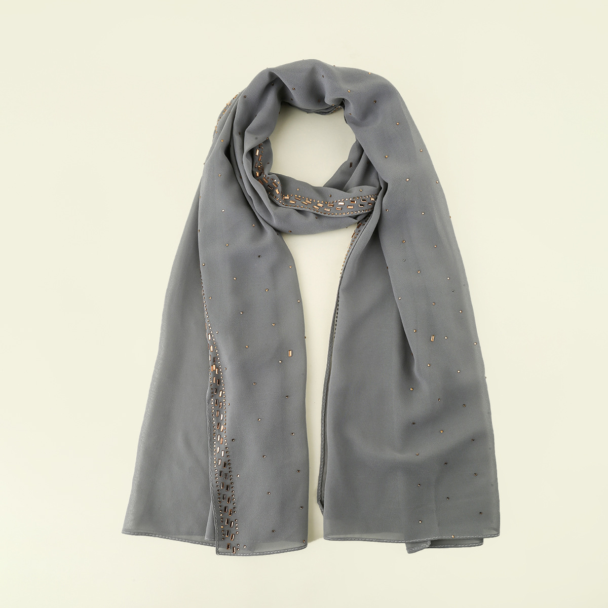 K534 A085 Cross-border supply New solid color pearl chiffon long scarf hot diamond ethnic style scarf hijab shawl