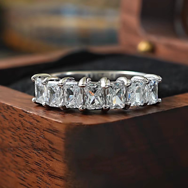 Brand Ins Top Sell Luxury Jewelry Real 100% 925 Sterling Silver Square Radiant White Lab Moissanite Diamond Eternity Stack OL Designer Women Wedding B