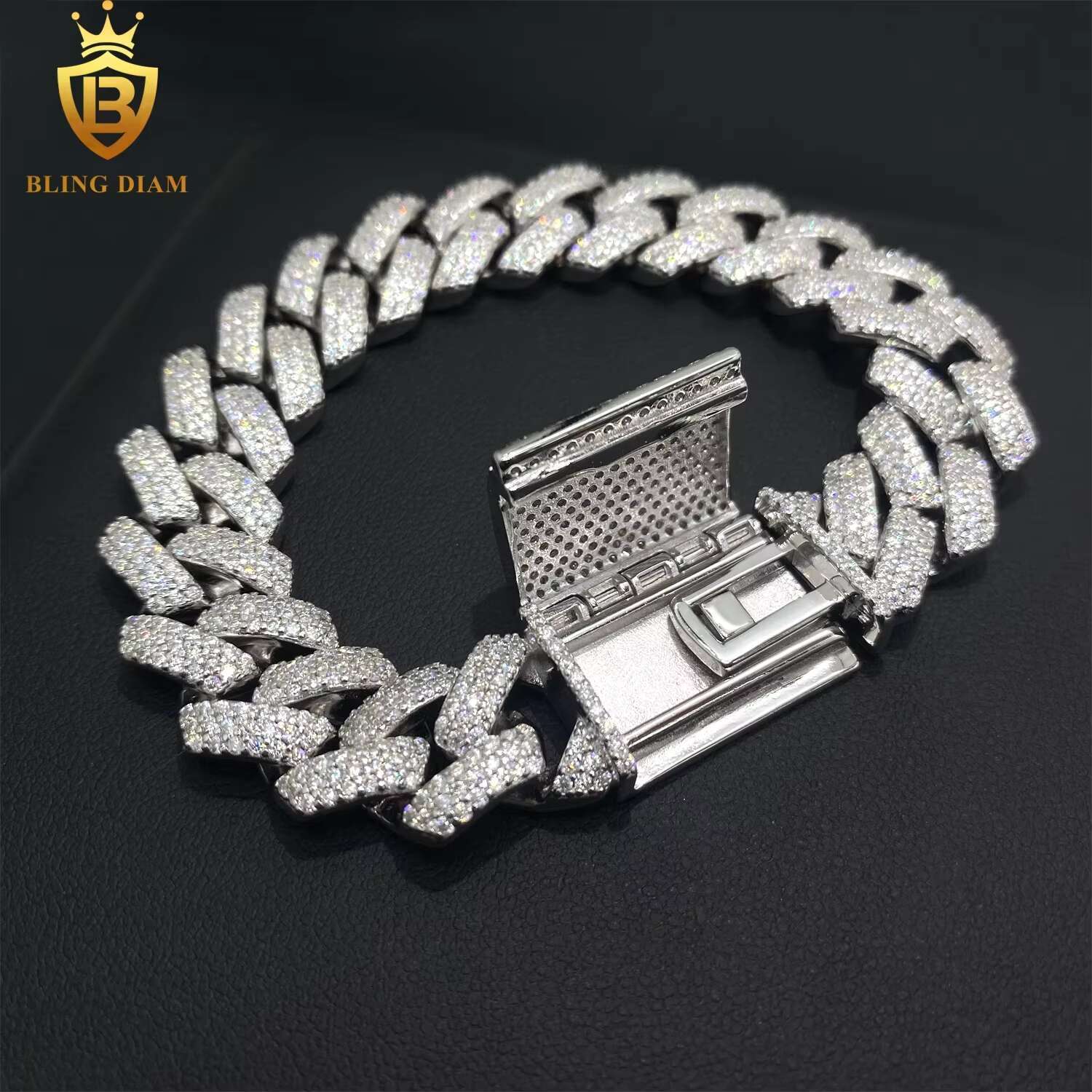 925 Sterling Silver Ice Out 14MM Moissanite Diamond Cuban Chain HipHop Bracelet Cuban Chain for Men Jewelry