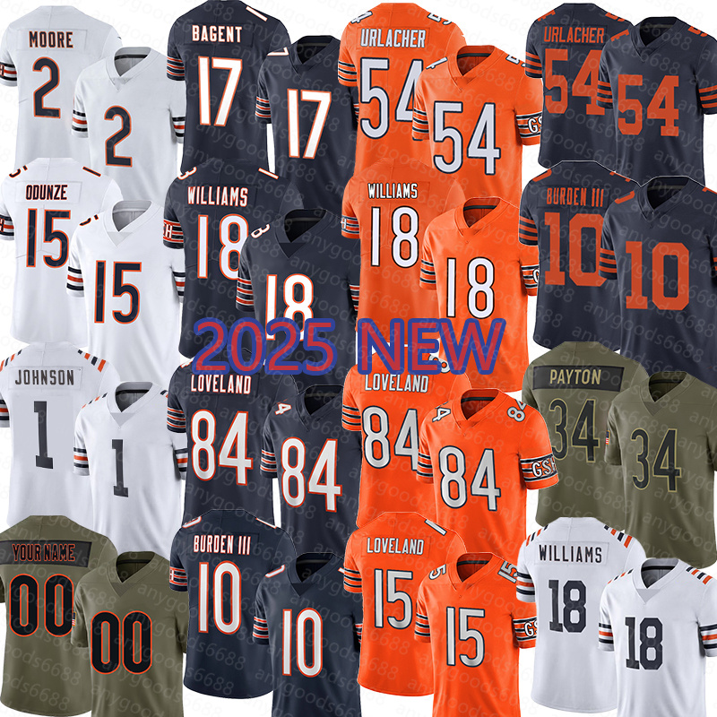 34 Walter Payton Football Jerseys 18 Caleb Williams 84 Colston Loveland 10 Luther Burden Ill 54 Brian Urlacher 17 Tyson Bagent 15 Rome Odunze 2 DJ Moore 1 Jaylon Johnson
