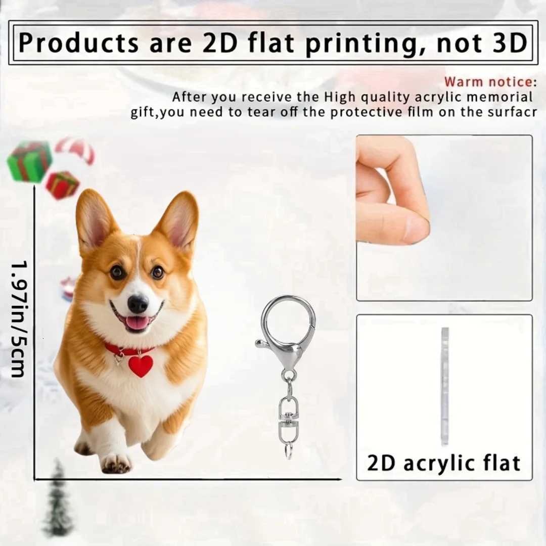 Cute Love Corgi Pendant KeychainPuppy Pattern 2D Flat Acrylic Ornament CharmsHanging Decoration for CarBagFestivePartyGiftT251127