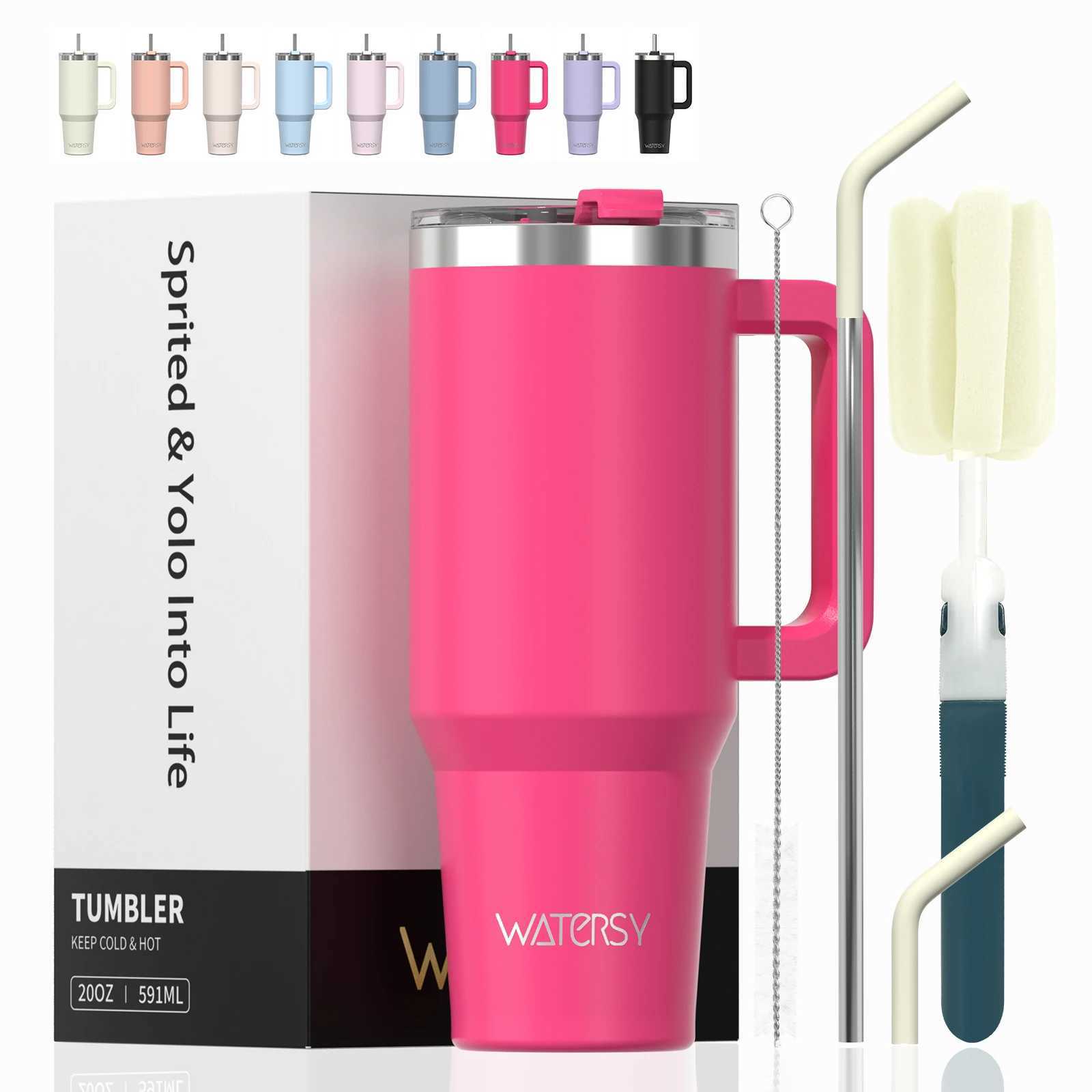 591ml Stainless Steel Insulated Cup 20oz Tumbler with Handle Straw Keep Cold and Hot Thermal Portable Car Travel Mug L251127 W260226