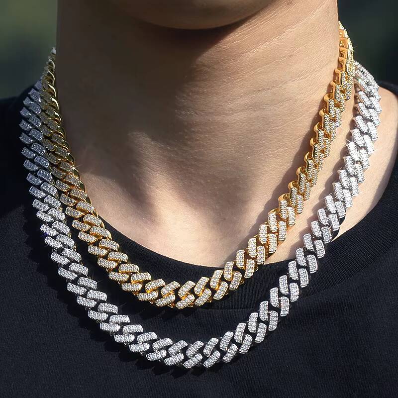 Custom Cadena Thick 14k Gold Plated Moissanite Hip Hop Iced Out Jewelry Bling Vvs Moissanite Diamond Miami Cuban Link Chain Necklace Men