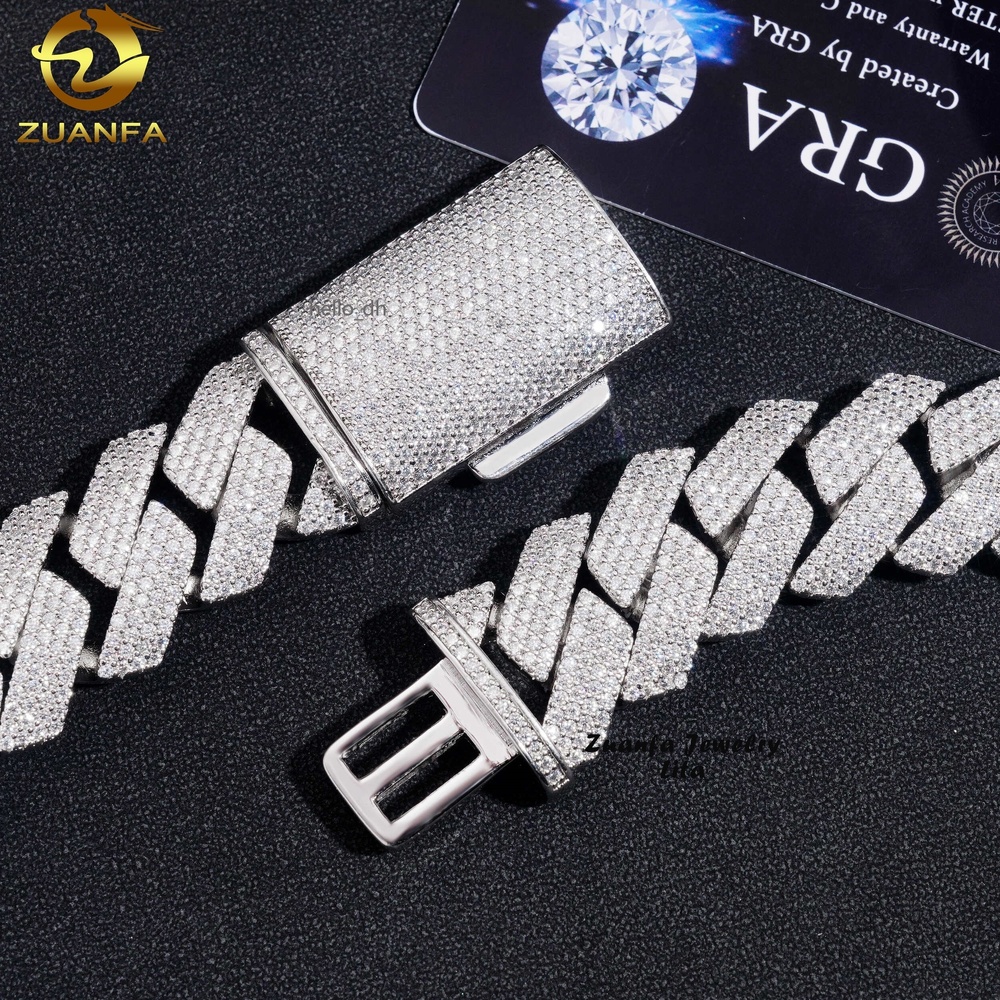 Buss Down Big Heavy 22mm 4 Rows Diamond Iced Out Hip Hop Silver Moissanite Miami Cuban Link Chain