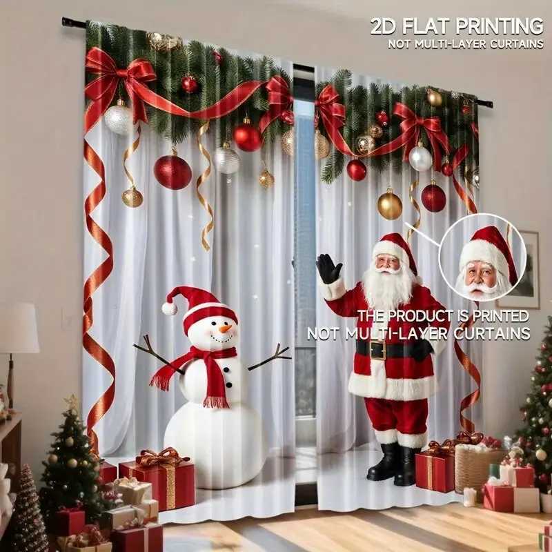 Curtain Christmas Santa Claus curtains pole bag curtains bedroom and living room decorations home decorations Christmas decorations Y251126