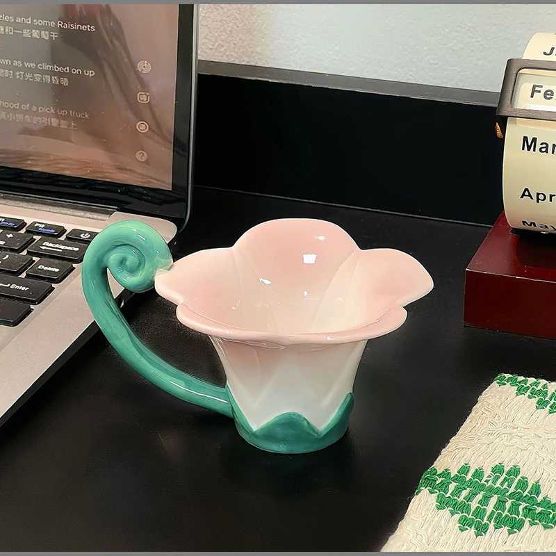 European Flower Ceramic Coffee Cup Exquisite Breakfast Milk Mug English Afternoon Tea Flower Tea Mug Embossed Flower Cup Gifts C251127