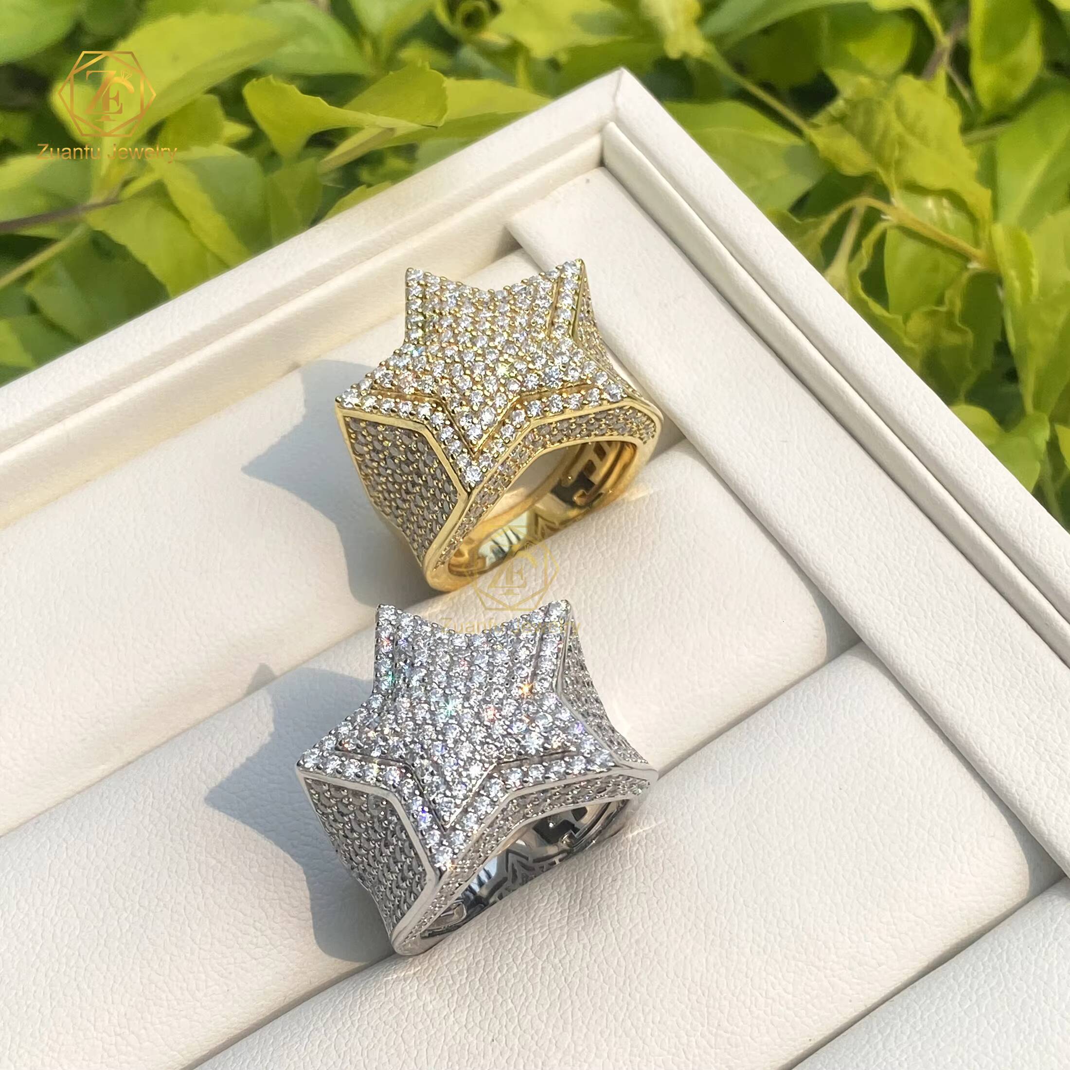 Factory Custom Luxury Hiphop Jewelry 925 Silver Moissanite Diamond Hip Hop Star Shaped Ring Iced Out Moissainte Ring Men