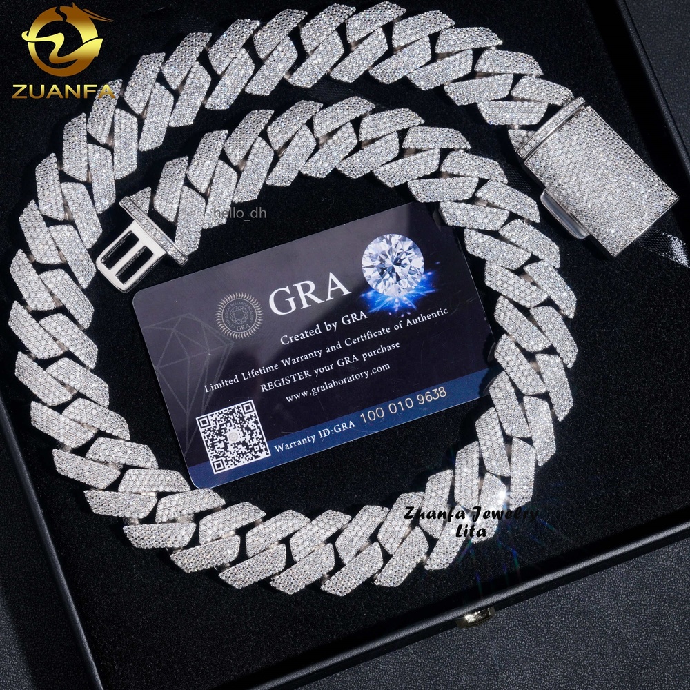 Buss Down Big Heavy 22mm 4 Rows Diamond Iced Out Hip Hop Silver Moissanite Miami Cuban Link Chain