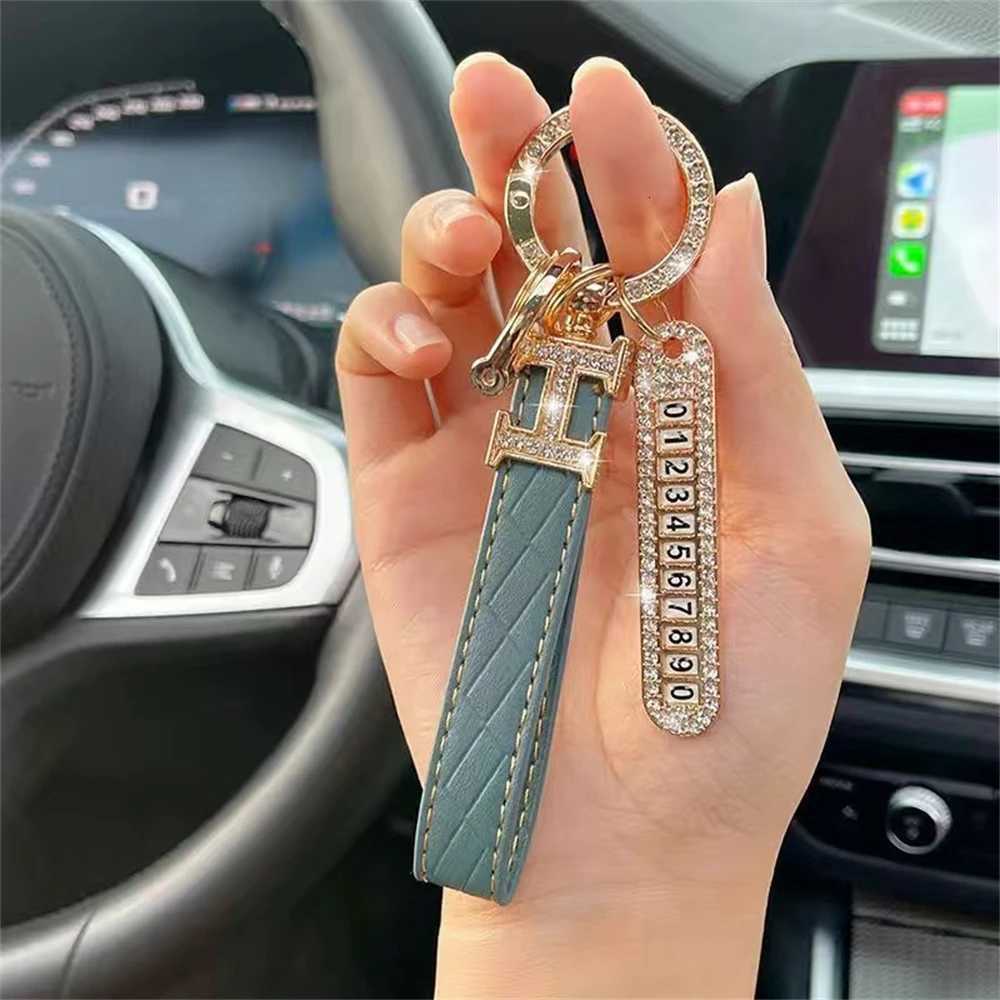 1pc Phone Number Tag Keychain Luxury Rhinestone Anti-lost Metal Key Chain Women Men Buckle Car Keyring Holder Jewelry GiftsT251127