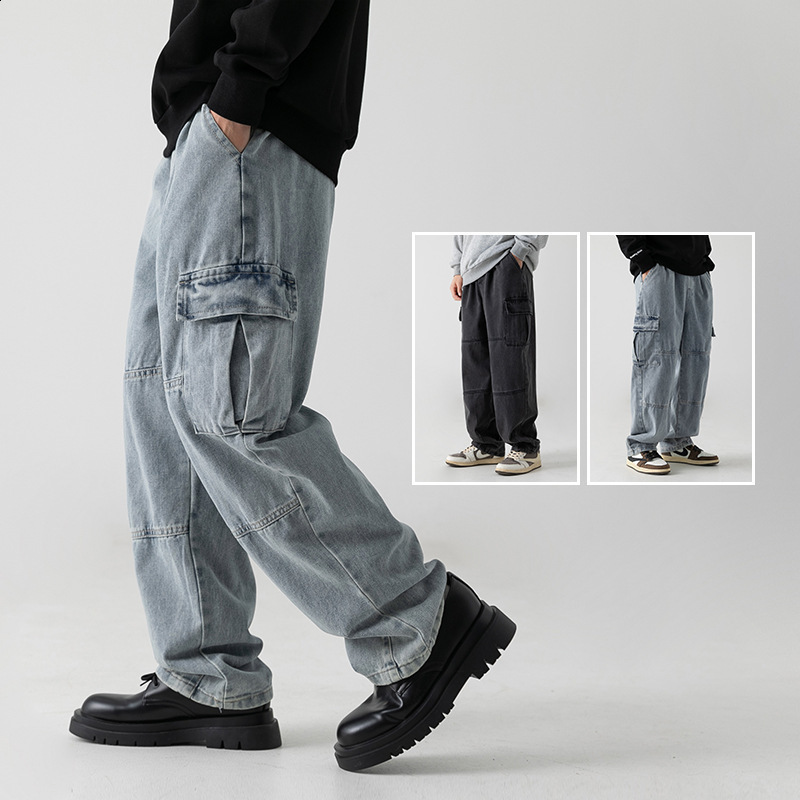 Y2K bagged cherry blossom print pattern jeans Harajuku retro hip-hop streetwear mens Gothic casual wide leg pants 240927 - view 3