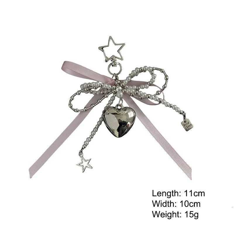 Creative Imitation Pearl Bow Bag Charm Key Ring Ribbon Heart Beaded Keychain Korean Backpack Pendant Y2k Pendant JewelryT251127