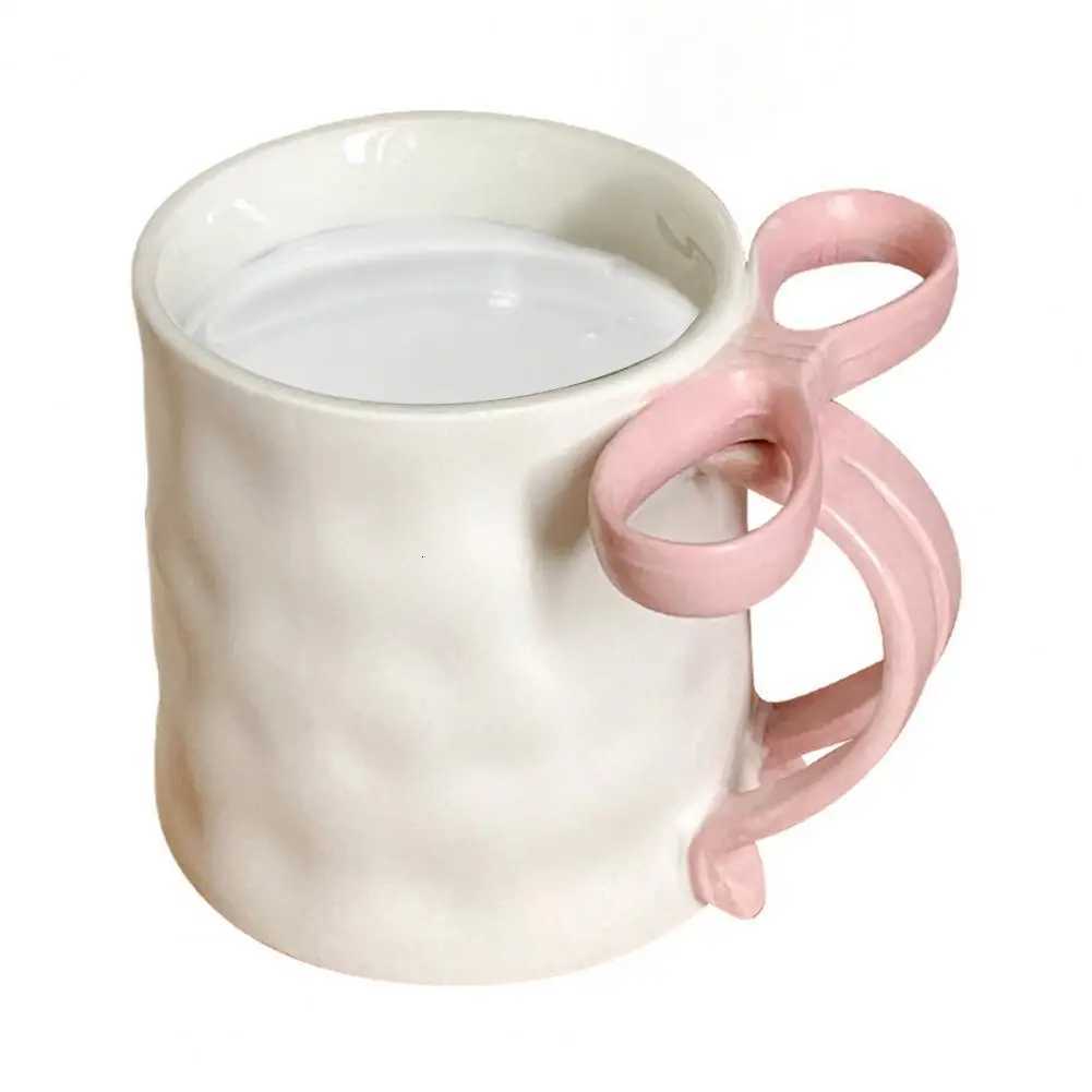 Cute Ceramic Water Cup Elegant Ceramic Coffee Mug with Ribbon Handle Festive Bow Tea Cup for Women Charming for Valentines C251127