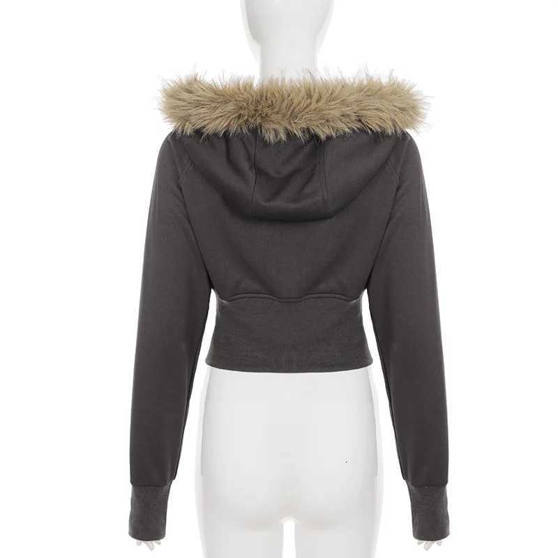 2025 New Autumn Winter Hooded Jackets Fashion Women Long Sleeve Slim Y2K Zipper Vintage Coats High Street Fleece Pocket OutwearXJ251127