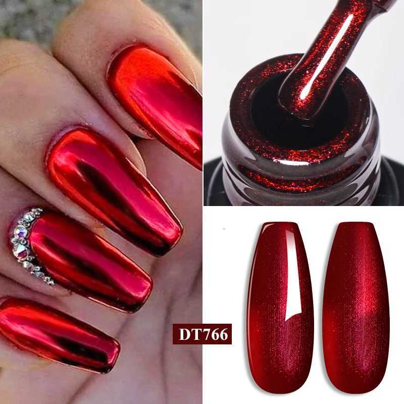 MEET ACROSS 7ml Red Metallic Gel Nail Polish Gold Silver Mirror Nail Art Varnish Glitter Sparkly Semi Permanent Soak Off UV GelT251127