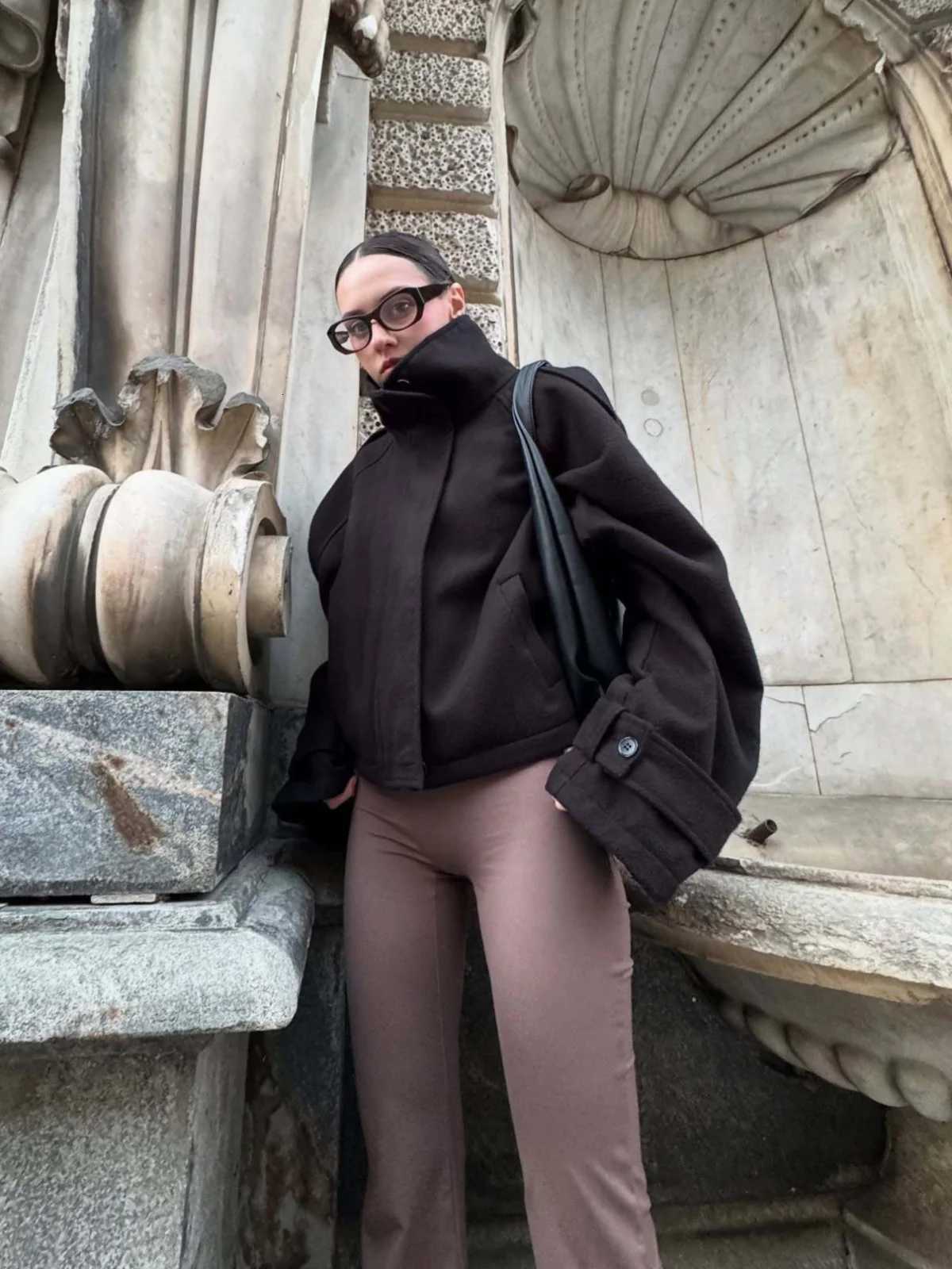 Fashion Stand Neck Loose Jacket Women 2025 Autumn Winter New Casual Coats Lady Long Sleeve Elegant Tops Street Bomber JacketsXJ251127