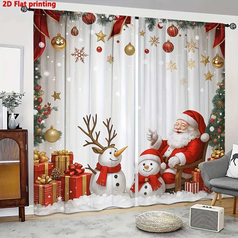 Curtain Christmas 2PC Christmas Curtains Santa Snowman Print Blackout for Bedroom Living Room Dining Room Holiday Home Decor Y251126