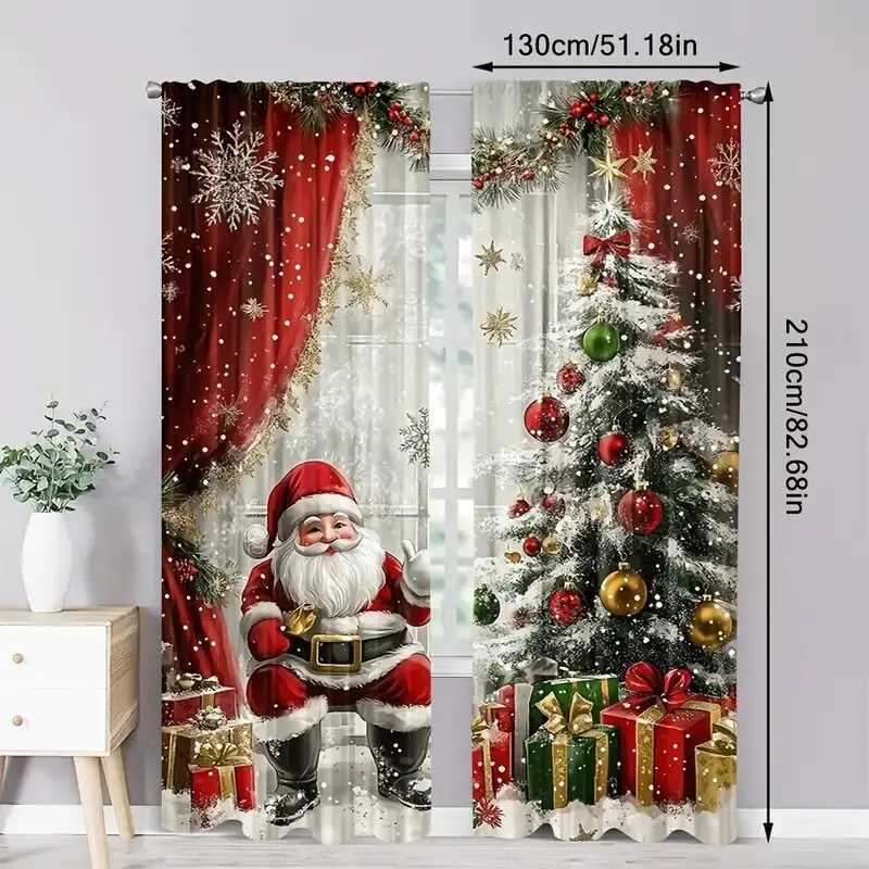 Curtain Christmas 2pcs - Christmas Santa Claus and holiday pattern printed curtains pole bag curtains home decoration room decoration Y251126