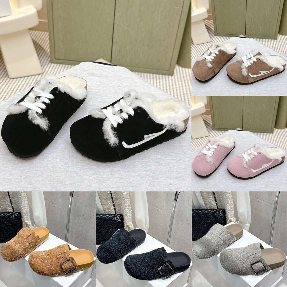 Top Quality Fashion Fluffy Furry Slipper Winter Shearling Sandals fur slide Designer shoe woman Mule clog sandal Suede leather Flatform Mule clog sandal Slippers