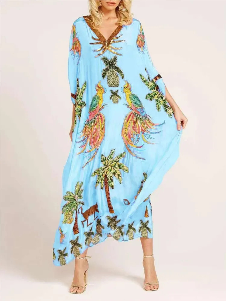 SpringSummer Bohemian Animal Pattern Printed Womens Long Dress Fashionable and Sexy Vneck Loose Elegant Retro 250420