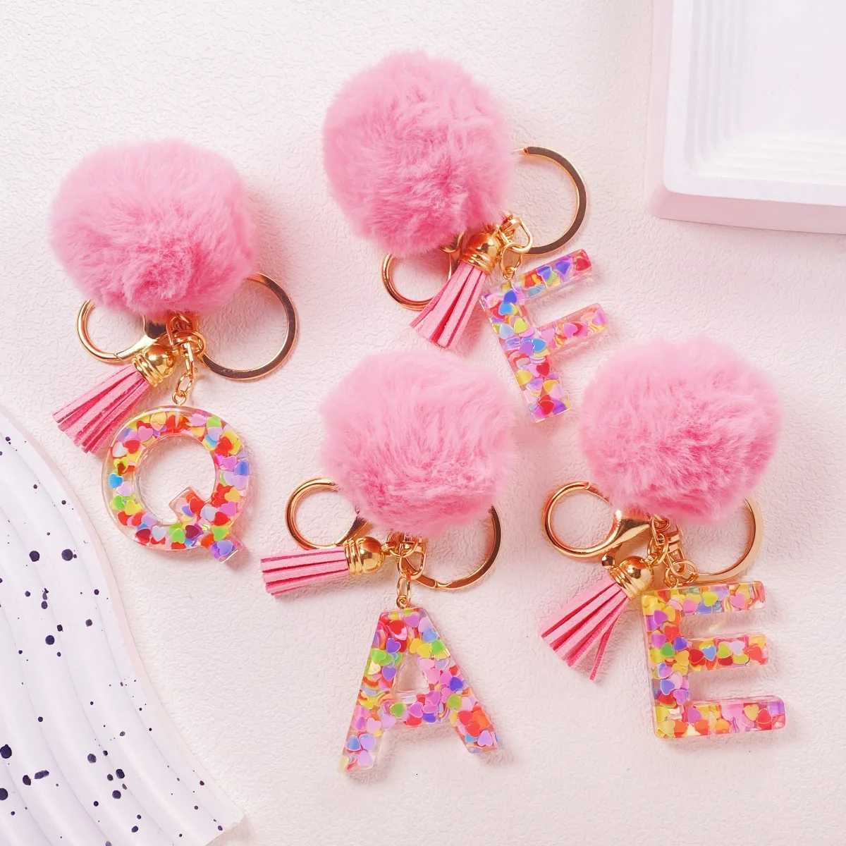 Cute keychain with pink initials shiny resin alphabet pendant with girls sponge letters written on it handbag backpack acceT251127