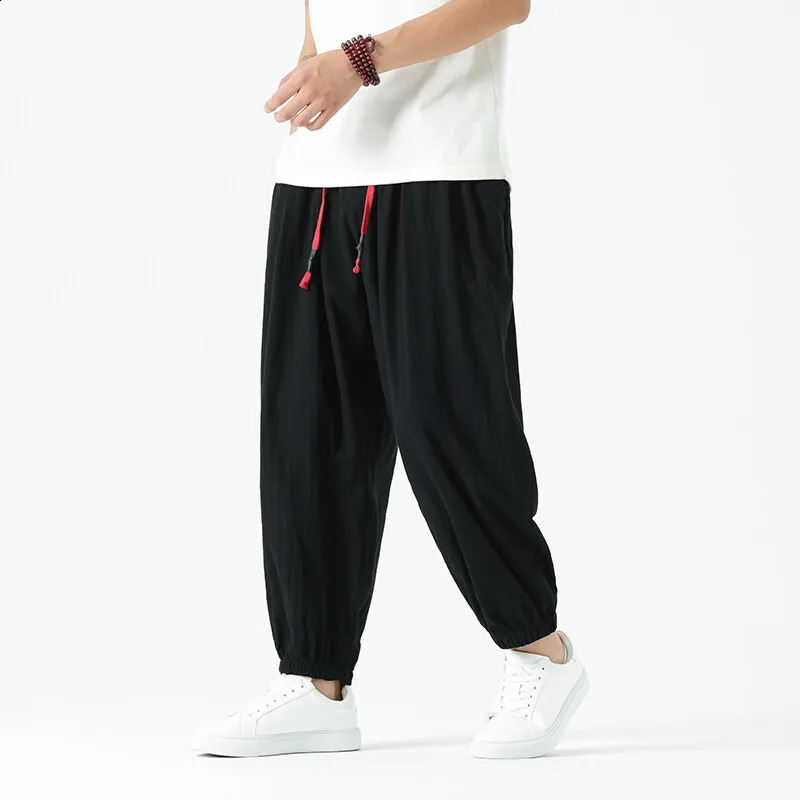 M-5XL Spring/Summer Mens 100% Cotton and Hemp Pants Loose Pull up Lantern Pants Hare Pants Japanese Casual Pants 250427
