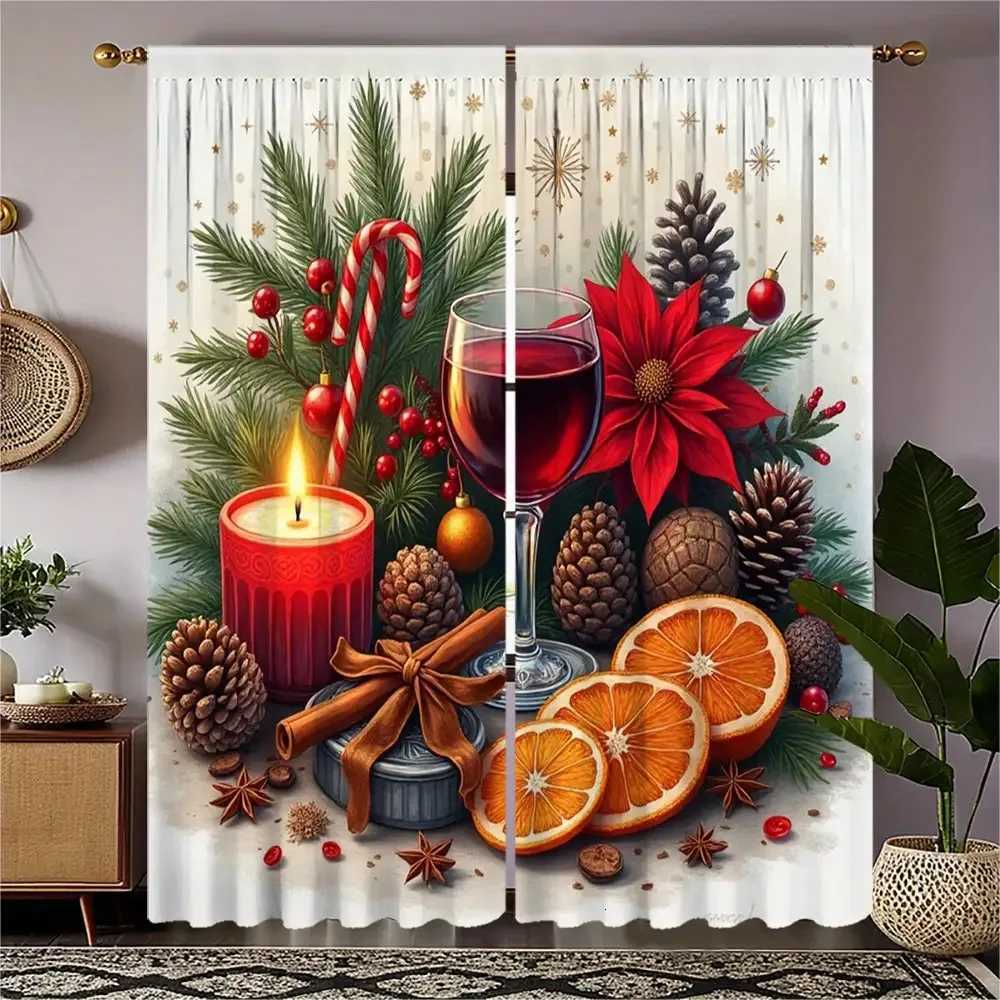Curtain Christmas 2pcs Christmas Window Curtains - Heavyweight Matte Polyester Blackout Curtains with Red Green Golden Holiday Decor - Machine Y251126